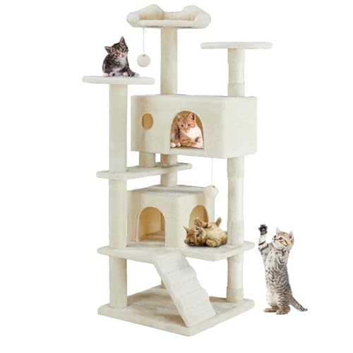 DUMOS 54-inch Cat Tree Tower with Scratching Posts, Indoor Use - color: Beige, size: 54 Inch