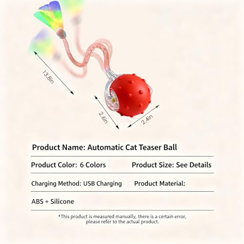 Interactive Cat Toy, Auto Chirping Ball w/ 3 Tails, Self Play Indoor - color: P02 Red