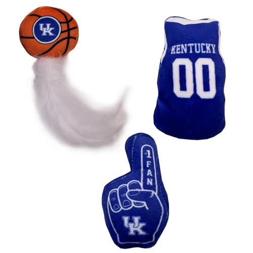 Pets First Best Plush CAT Toy - NCAA Kentucky Wildcats Complete Set of 3 Piece Cat Toys Filled with Fresh Catnip. Includes: 1 Helmet Cat Toy, 1 Football Cat Toy with Feathers, & 1 Beer Bottle. - color: Kentucky Wildcats