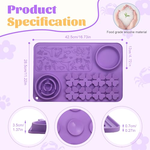 Silicone Lick Mat for Dogs & Cats – Slow Feeder Dog Bowl, Non-Slip Licking Mat for Large & Small Breeds, Puzzle Feeder & Snuffle Mat for Fast Eaters, Interactive Pet Food Mat with Measuring Spoon - color: Purple With Spoon
