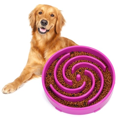 Whippy Slow Feeder Large Dog Bowl - Non Slip Maze Puzzle Bowl for Medium to Large Dogs - Purple - color: G-purple