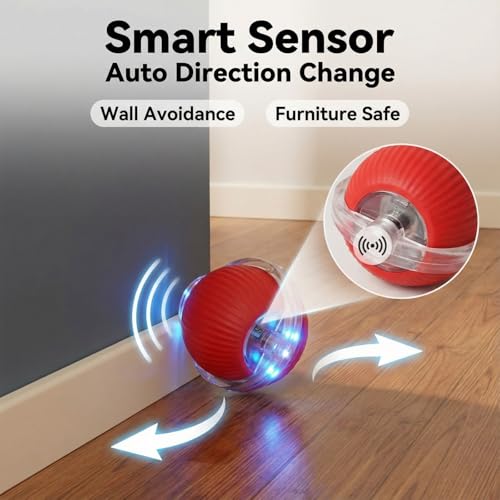 JBD Automatic Cat Toy Ball for Indoor Cats, Interactive Self Moving Electronic Cat Toys, USB Rechargeable, Silent Auto Rolling Kitten Toy for Boredom Relief & Exercise - color: Red