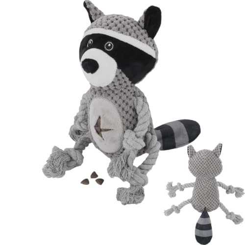 Dog Squeaky Chew Toy, Plush Crinkle Rope Dog Toy - Gray Raccoon - color: Gray Raccoon