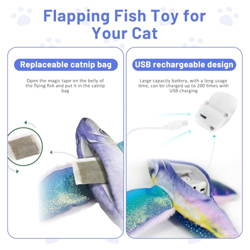 Esoes Flopping Fish Cat Toy with Catnip, Interactive Chirping Kicker Toy - color: blue