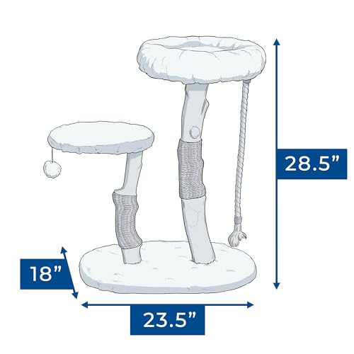 Habitat Haven The Oasis Cat Tree - Luxury Cat Condo, Modern Indoor Tower with Faux Fur Bed, Scratching Posts, and Toy for Cats, 23.5-Inch Width x 18-Inch Depth x 28.5-Inch Height - color: The Oasis