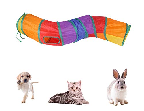 iCAGY Cat Tunnel Toys for Indoor Cats Kittens Rabbits, Pet Toy Play Tunnels - color: Rainbow