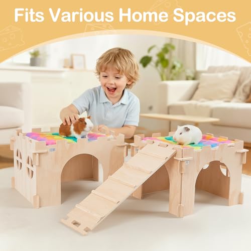 Unicorn Catcher 2 Pack Wooden Guinea Pig Hideout House with Stairs & Mats - size: 2 Houses