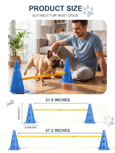 Dog Agility Training Hurdle Cone Set, Adjustable Dog Agility Equipment Obstacle Course Backyard Equipment for Pet Exercise 6 Set - color: Blue