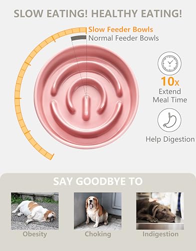 Ceramic Slow Feeder Dog Bowls Elevated, 2.0 Cups Slow Feeder for Medium Dogs, Puzzle Maze Bowl to Slow Down Eating, 30oz, 8in, Pink - color: Pink + Stand, size: 8 Inches