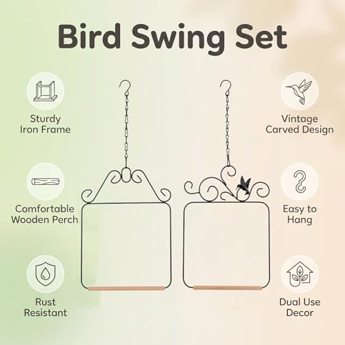 Two piece Metal Bird Swing with crossbars and Hanging Chains - Suitable for Outdoor Bird habitats in Gardens, terraces, lawns, and Tree Trunks - Load-Bearing, Easy to Hang, Black