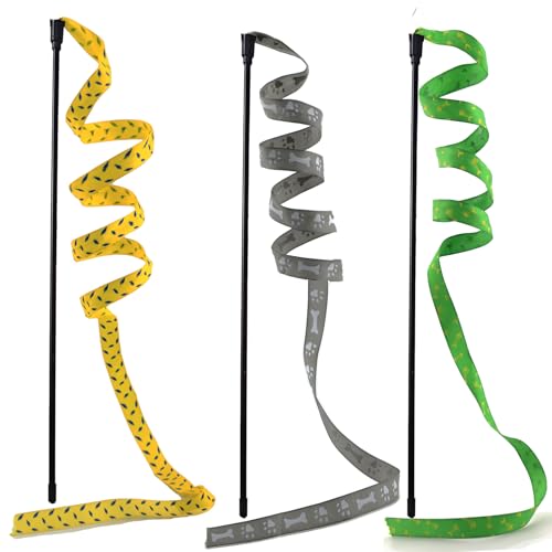 Interactive Cat Toy Wand, Cat Teaser Wand Rainbow String for Bored Indoor Adult Cats and Kittens (3 Pack String) - size: 3 Pack String