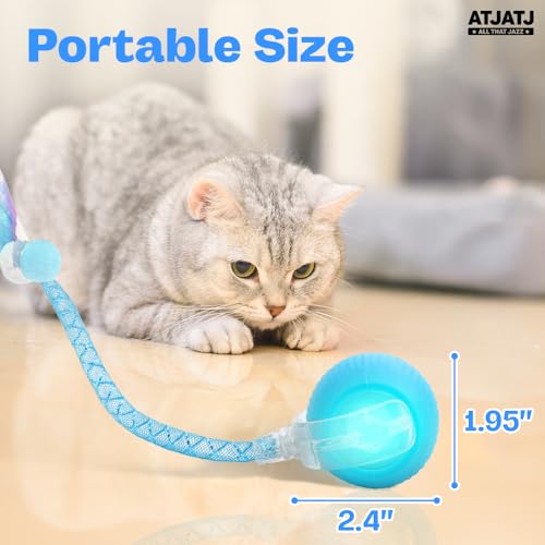 Interactive Cat Balls Toys for Indoor Cats, Automated Smart Ball Cat Toy with Elastic Mesh Tail, 3-Speed Rechargeable Rolling Kitten Toy, Electronic Mental Stimulating Self Play Pet Ball for Fun