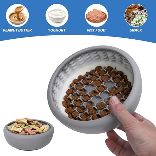 Dog Lick Bowl,Silicone Slow Feeder Bowls for Dogs ，Anxiety Relief Lick Mat for Dogs, Interactive and Enrichment Toys (Grey, Large) - color: Grey, size: Large