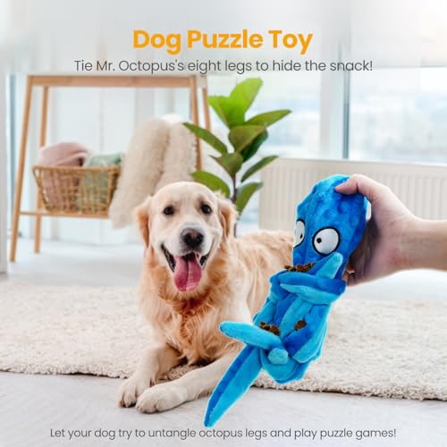 HGB Squeaky Dog Toys No Stuffing Octopus Crinkle for Large Medium Small Dog - color: Octopus Purple & Blue