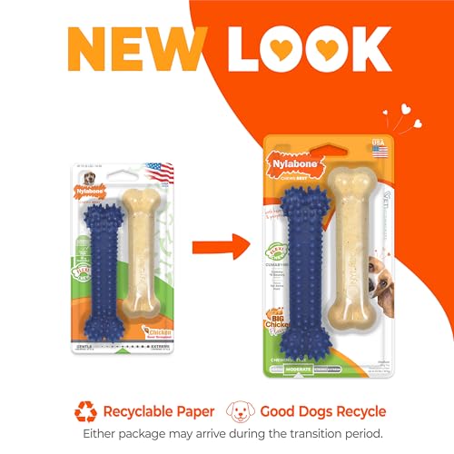 Nylabone Flexi Chew Original Bone & Textured Bone Dog Chew Toys, 2 Count - size: Medium