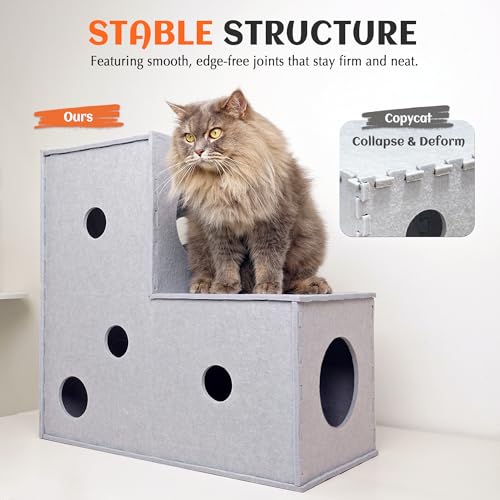 PETKARAY Cat Tunnel, Original Cat Hideaway Cave for Indoor Cats, Large Kitten Play Tubes and Tunnels, Soft Felt Cat Toy with Interactive Peek Hole, Grey L Shape - color: Grey, size: L-shape Tunnel