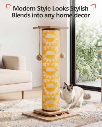 Odoland 31" Tall Large Cat Scratching Post with Replaceable Scratcher Pad - color: Sunflower