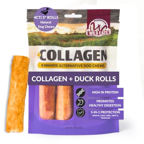 Wild Eats Duck Flavor Collagen Cheek Roll Chews 5" 4pk, Pig Ear Substitute - size: 8 Ounce (Pack of 4)