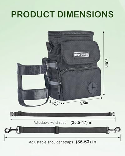 Dog Training Treat Pouch with Waist Belt & Shoulder Strap - Adjustable 3-Way Wear Waterproof Dog Walking Bag - Multi-Pocket Fanny Pack for Treats, Poop Bags & Accessories