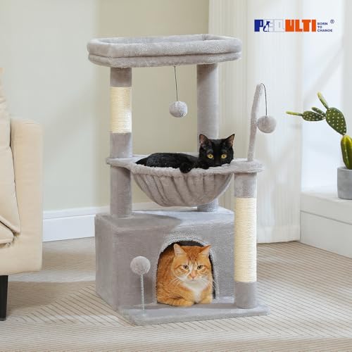 PEQULTI 4-in-1 Cat Activity Tree for Kittens & Small Cats, 33in Grey Tower - color: Grey, size: L(15.8"L x 15.8"W x 33"H)
