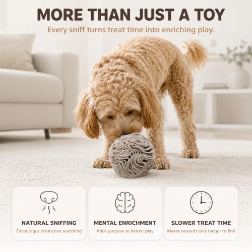 Light Brown Snuffle Ball for Dogs, Slow Feeder Mental Enrichment Toy for Small, Medium Dogs, Discreet Color Interactive Puzzle Game for Anxiety Relief & Indoor Fun, Machine Washable - color: Light Brown, size: Small