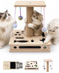 Cat Nail File Box, Solid Wood Cat Scratcher with Sandpaper & Enrichment Toy