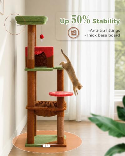 MUTTROS 45.7" Mushroom Cat Tree with Metal Hammock, 6 Tiers, Brown - color: Brown, size: 45.7in