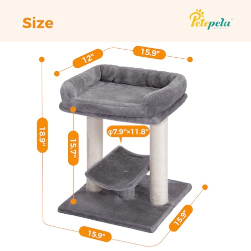 PETEPELA 19" Cat Scratching Post with Plush Top Bed, Natural Sisal, Grey - color: Grey