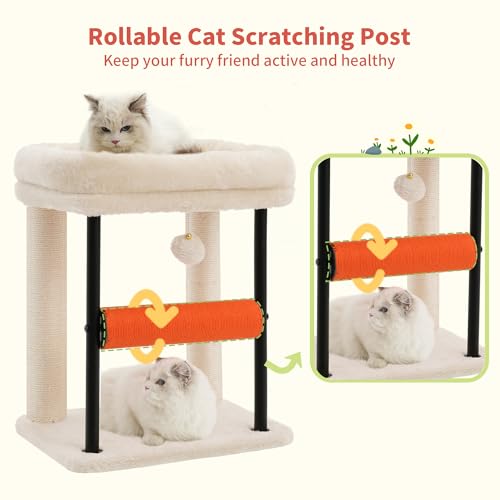 Hey-brother Cat Tree, Sturdy Tower with Sisal-Wrapped Columns, MPJ010SM - color: Beige, size: 18.9 inches