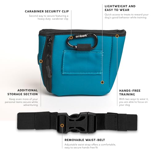 Embark Dog Treat Pouch - Waterproof Training Bag & Portable Water Bowl - color: Teal