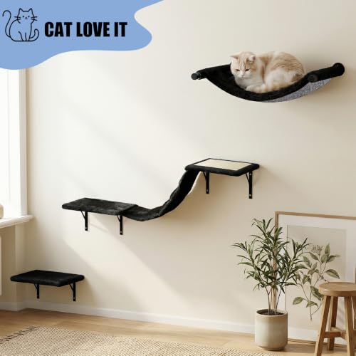 Cat Wall Shelves Set Cat Mounted Climbing Wall System Wall Furniture - color: Pure Black