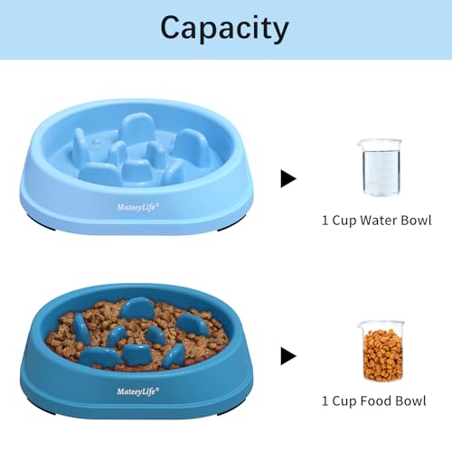 MateeyLife 2-Pack Slow Feeder Dog Bowls, 1 Cup, Dog Puzzle Feeder Bowl - color: A-LightBlue&DarkBlue, size: Small