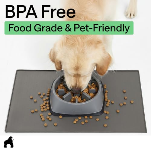 GORILLA GRIP Dog Food Mat, 100% Waterproof Silicone, 26x17 Gray - color: Gray, size: 26"l X 17"w