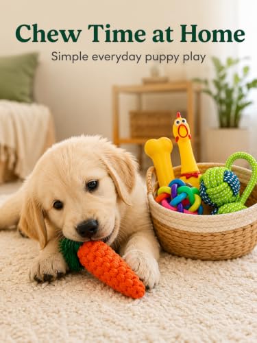6-Piece Puppy Rope Chew Toy Set, Knotted Interactive Toys and Flying Disc for Small Medium Dogs, Tug and Fetch Play
