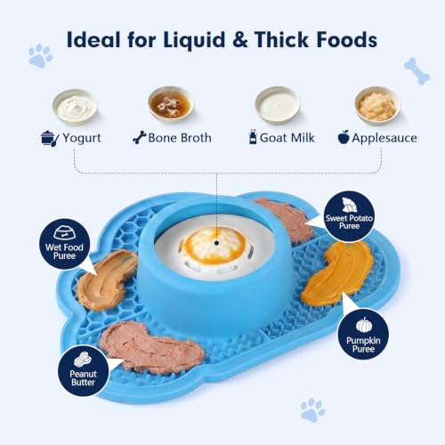 Anti-Slip Slow Feeder Dog Bowl and Lick Mat with Rolling Ball - color: Blue