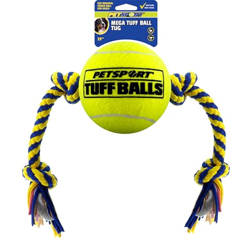 PetSport Mega Tuff Ball Tug Dog Toy - Mega Tennis Balls for Large Dogs, Dog Tug Toys, Great for Boredom & Aggressive Chewers, Dog Toy, Certified Non-Toxic, Won’t Wear Down Teeth - 6" - size: 6 inch (Pack of 1)