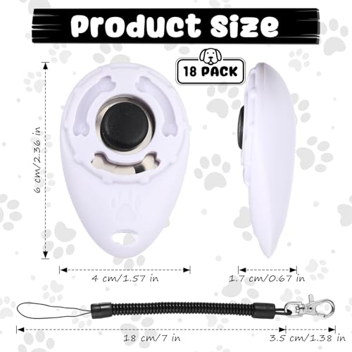 Frienda 18 Pcs Dog Training Clicker with Wrist Strap for Pets, White - color: White