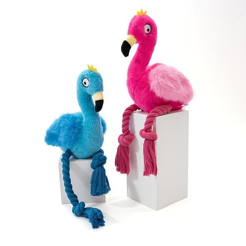 Flamingo Dog Toy, Squeaky Plush Rope Toy for Tug and Play - color: Blue Flamingo