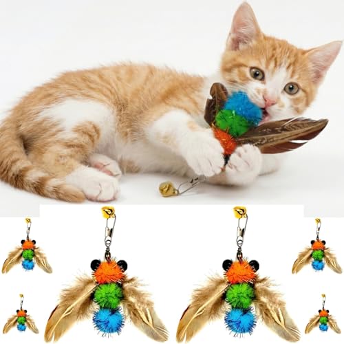 miwoowim 6PCS Bee Feather Cat Wand Refills, Interactive Teaser Replacements - color: 6 yellow bees