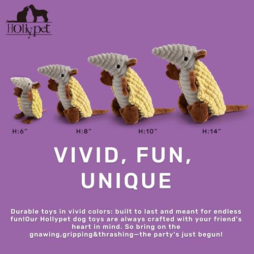 Hollypet Armadillo Squeaky Puppy Dog Toys for Small Medium Dogs, 8" - color: Yellow, size: 8 IN