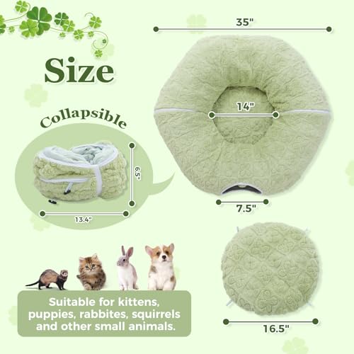 PEQULTI Green Donut Cat Tunnel Bed Washable Plush Mat for Multi Small Pets - color: Green