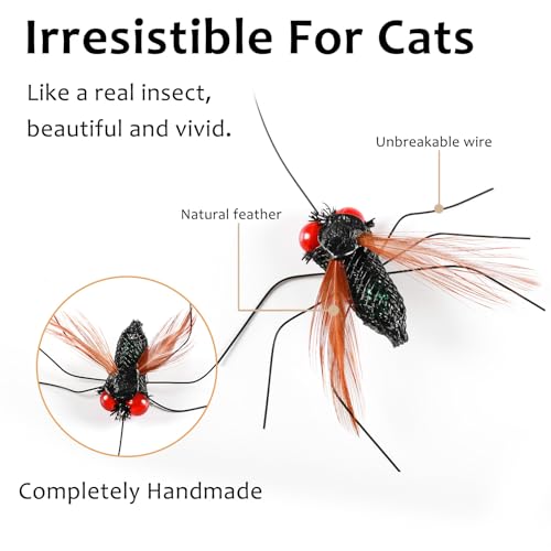 Cat Wand Toy, 4PC Flying Bug Toys for Cats(4PC Bug Refills + 1PC Cat Wand) - size: 4pcs Bug Refills + 1pc Cat Wand