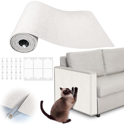 Cat Scratch Furniture Protector - 100" x 13.8" Trimmable Self-Adhesive Cats Claws Scratch Pads, DIY Cat Climbing Couch Protector for Scratch Post Cat Tree Replacement Indoor (Cream White) - color: Cream White, size: 13.8" x 100"