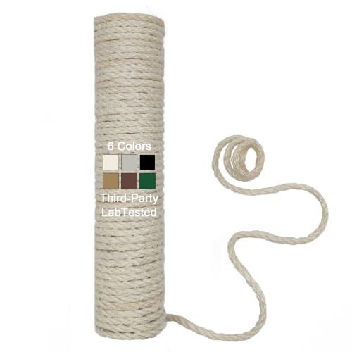 1/4in 32FT Natural Sisal Rope for Cat Tree, Cat Scratch Rope Replacement - color: White, size: 32FT