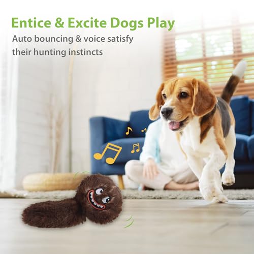 PETGEEK Interactive Dog Toys Ball - Rechargeable, Squeaky Plush Crazy Bouncer Dog Ball with Wiggles & Vibrations, Durable Moving Vibrating Toy for Small, Medium, Large Dogs (6 Inches, Brown) - color: brown