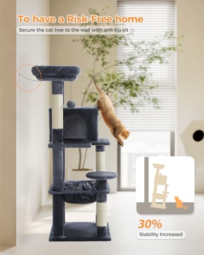 PETEPELA 32" Small Cat Tree for Kittens & Small Cats, Sisal Ramp, Smoky - color: Smoky Grey, size: 46 Inches