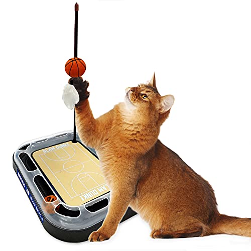 CATS SCRATCHER NCAA Duke University Basketball Court CAT Scratcher Toy with Catnip Filled Plush Basketball Toy & Feather Cat Toy Hanging, with Jingle Bell Interactive Ball Cat Chasing 5-in-1 Kitty Toy - color: Duke University, style: Basketball Court