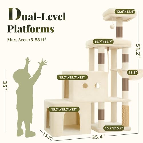Hey-brother Cat Tree Tower with Steped Climbing Condos, Platforms, MPJ061MJ - color: Beige and Brown