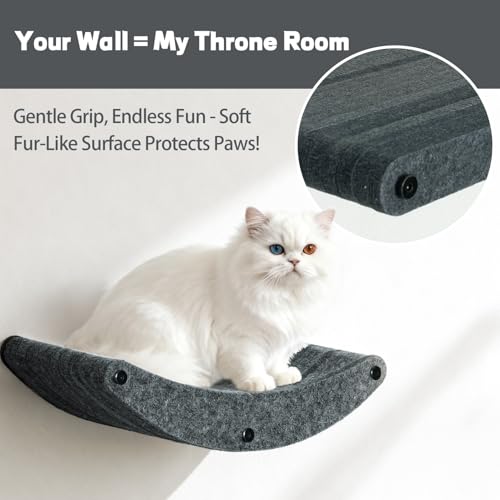 Wall Mounted Cat Shelves Set, Felt Cat Wall Perch & Climbing Steps, Space Saving Floating Cat Furniture, Wall Cat Climbing System for Indoor Kittens & Large Cats