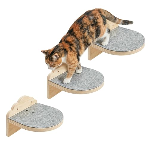 3 Pcs Cat Wall Steps, 7.5-Inch Cat Wall Shelves with Felt Pads